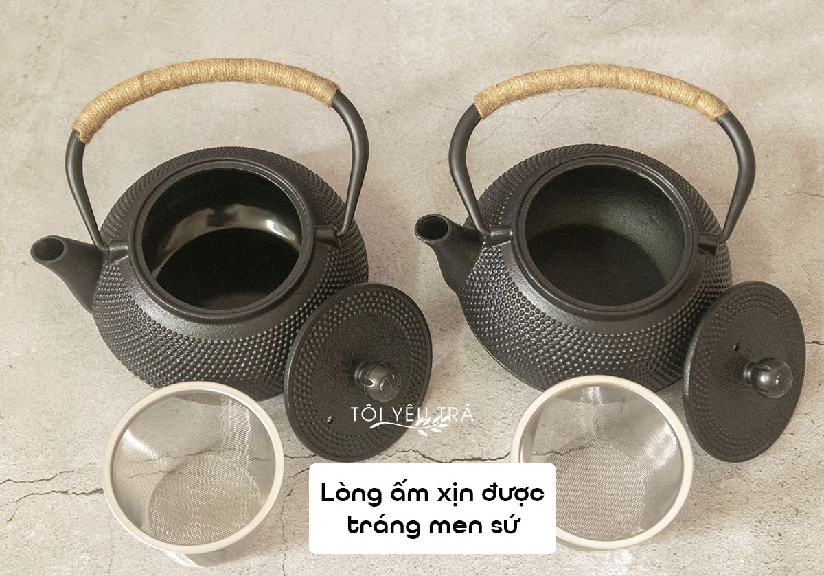 Ấm Gang Tetsubin Ấm Trà Đạo Nhật Bản Lòng Ấm Tráng Men Sứ An Toàn Bền Bỉ